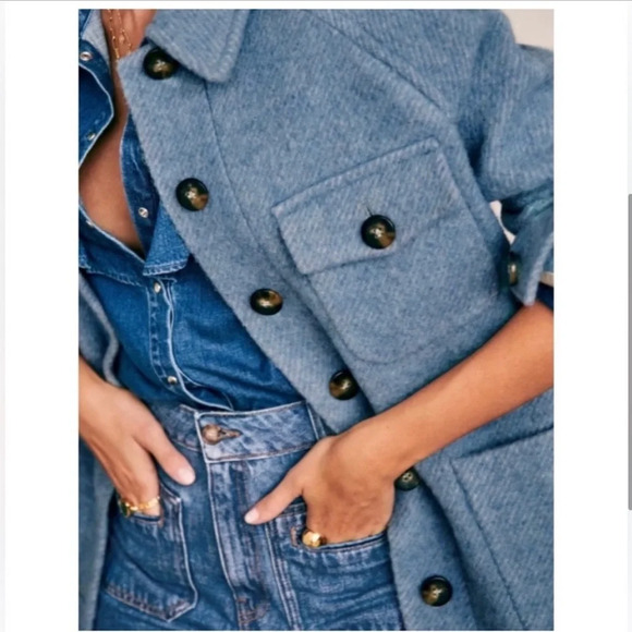 SÉZANE ~ Blue Joe Button Down Wool Coat Jacket - Picture 3 of 14